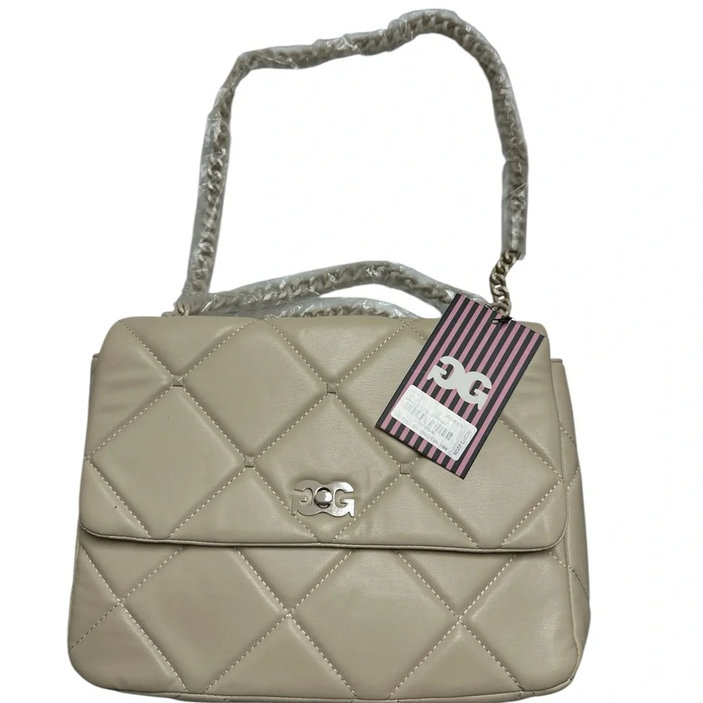 Cream Quilted Shoulder Bag with Chain Strap